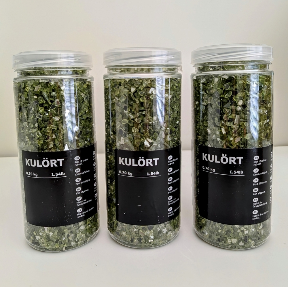 3 x IKEA KULORT Decorative Crushed Glass Green Vase Filler Candle Holder